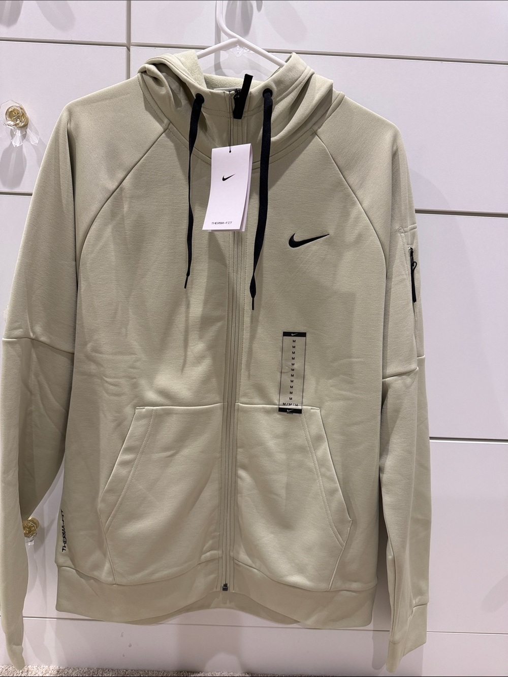 Nike Performance Full-Zip Hoodie in Light Beige with Black Accents